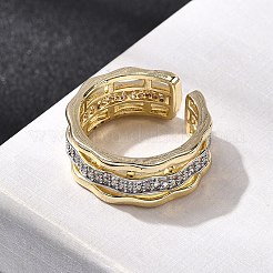 Brass Micro Pave Clear Cubic Zirconia Cuff Rings&nbsp;RJEW-H262-04G
