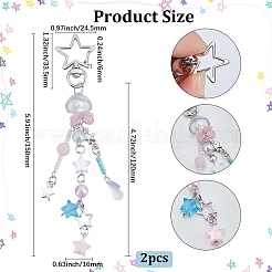 2Pcs Star Resin Pendant Keychain&nbsp;HJEW-BBC0001-12B