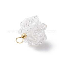 ガラスチャーム  花  ガラスシードビーズと真鍮ループ付き  多面カット  ホワイト  17.5x16mm  穴：2.3mm&nbsp;PALLOY-MZ00673-03