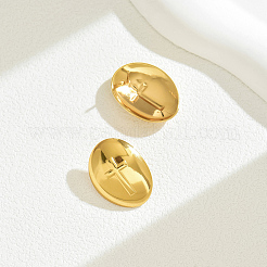201 Stainless Steel Classic Oval with Cross Stud Earrings&nbsp;EO1132