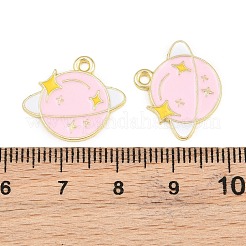 合金エナメルチャーム  惑星チャーム  ゴールドカラー  ピンク  16.5x18x1mm  穴：1.6mm&nbsp;AL-CBA0485-02D-G01
