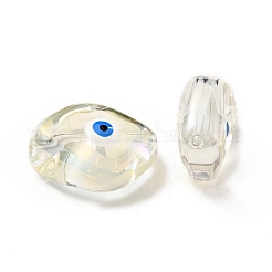 透明ガラスビーズ  エナメル  ナザールボンジュウ模様の馬の目  ホワイト  20x16x9.5mm  穴：1.4mm&nbsp;GLAA-F121-01H