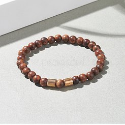 男性女性用の合成ヘマタイトを使用した天然木ラウンドビーズストレッチブレスレット  チョコレート  内径：2-1/4インチ（5.6cm）&nbsp;BJEW-JB07549-04