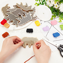 DIYクロスステッチキット  木製針工芸クロスステッチ刺繍ペンダントブランクを含む  刺繍コード  ABSプラスチック編み針  ポリエステルリボン  クマ：51x101.5x3.3mm  16pc&nbsp;DIY-OC0010-97C