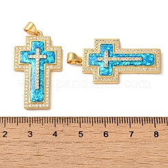 ラックメッキ真鍮マイクロパヴェキュービックジルコニアペンダント  カドミウムフリー＆鉛フリー  長持ちメッキ  クロス  18KGP本金メッキ  35x19.5x2.5mm  穴：4x3mm&nbsp;KK-P268-17H-G