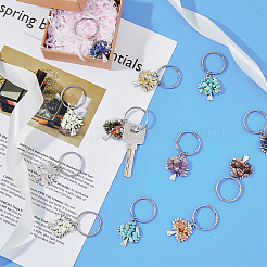 20Pcs 10 Colors Gemstone Chip & Alloy Tree of Life Pendant Keychain&nbsp;KEYC-AB00029