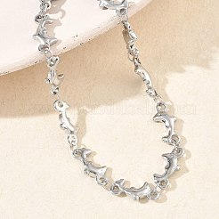 女性用304ステンレススチール製イルカリンクチェーンブレスレット  ステンレス鋼色  6.30インチ（16cm）&nbsp;BJEW-G790-02P