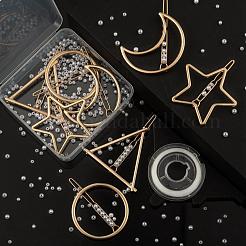 DIYパール合金ヘアピン作成キット  8個のリング＆ムーン＆スター＆トライアングルアロイヘアピン  600個の丸いabsプラスチック模造真珠ビーズ  弾性結晶ストリング  ゴールドカラー  イミテーションパールビーズ：600個/箱&nbsp;DIY-LS0003-28