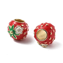 真鍮製エナメルヨーロピアンビーズ  大穴ビーズ  カドミウムフリー＆鉛フリー  花の丸  18KGP本金メッキ  ファイヤーブリック  10.5x11.5x12.5mm  穴：5mm&nbsp;KK-R229-01G