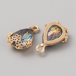 樹脂ティアドロップペンダント  多面カット  ゴールドメッキ合金フラワードロップチャーム  スレートグレイ  19.5~20x13x7.5mm  穴：2mm&nbsp;RESI-WH0035-55D