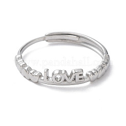 変色しない304ステンレススチールのハートと愛の文字の調節可能なリング  ステンレス鋼色  内径：17.8mm&nbsp;RJEW-D006-20P