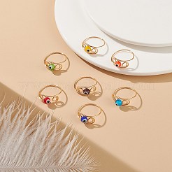 7 個 7 色ランプワークナザールボンジュウ編組ビーズ指リング セット  女性のための黄金の銅線ラップジュエリー  ミックスカラー  usサイズ10 1/4(19.9mm)  1pc /カラー&nbsp;RJEW-JR00525