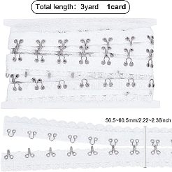 スチールフックバックル  コットン＆レース付き  フラット  ホワイト  56.5~60.5mm  3ヤード/カード&nbsp;FIND-WH0082-91B