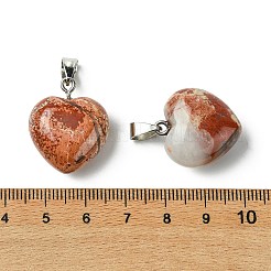 天然の赤い虹ジャスパーペンダント  304ステンレススチールのスナップオンベイル付きハートチャーム  ステンレス鋼色  22x20x12mm  穴：7x4mm&nbsp;G-F820-10A-24