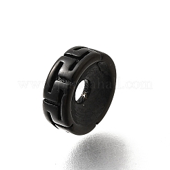 レトロイオンプレーティング（IP）304ステンレススチールスペーサービーズ  t模様のフラットラウンド  ブラック  8x2.8mm  穴：2.2mm&nbsp;STAS-L243-040B-01