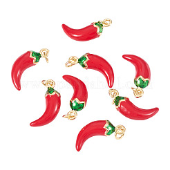 真鍮製エナメルペンダント8個  丸カン付き  チリチャーム  ラックめっき  持続的なメッキ  カドミウムフリー＆鉛フリー  18KGP本金メッキ  レッド  20.5x14x6.5mm  穴：3mm&nbsp;KK-TA0002-55
