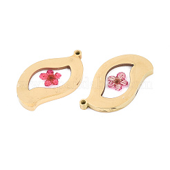 304ステンレスエポキシ樹脂ペンダント  乾燥した花のついた葉  イオンプレーティング（ip）  18KGP本金メッキ  サクランボ色  30x18x3mm  穴：1.6mm&nbsp;STAS-T072-32