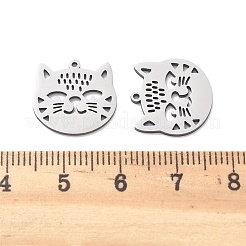 ステンレススチールチャーム201個  レーザー切断  猫のチャーム  ステンレス鋼色  15x15x1mm  穴：1mm&nbsp;STAS-V001-22