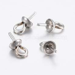 304ステンレススチールカップパールペグベイルピンペンダント  片穴パーツ用  ステンレス鋼色  6x3mm  穴：1.6mm  ピン：0.7mm&nbsp;STAS-H452-01P