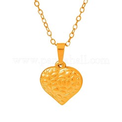 304ステンレススチールのテクスチャードハートペンダントネックレス（女性用）  18KGP本金メッキ  17.72インチ（45cm）&nbsp;RI7331-2