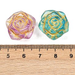 焼き付け塗料と金色の金属で覆われたガラスビーズ  花  ミックスカラー  18.5x19.5x12.5mm  穴：1.5mm&nbsp;DGLA-T004-12M