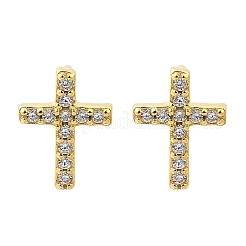 スターリングシルバーのクリアキュービックジルコニアスタッドピアス925個  クロス  ゴールドカラー  8x6.8mm&nbsp;EJEW-Q030-04G