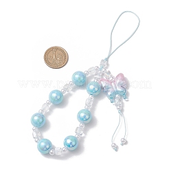 アクリル携帯ストラップ  プラスチック＆ガラスビーズ付き  蝶  シアン  212mm&nbsp;HJEW-JM03323-02