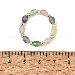 天然フローライトと真鍮のビーズを使ったストレッチリングセット（女性用）3個  ゴールドカラー  19mm  約3個/セット&nbsp;RJEW-JR01109