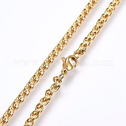 304ステンレススチール製ウィートチェーンネックレス  カニカン付き  ゴールドカラー  17.7インチ（45cm）  3mm&nbsp;NJEW-F227-05G-01