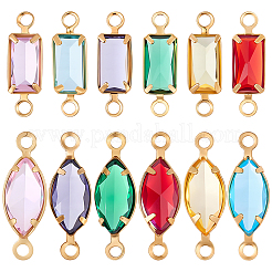 72Pcs 12 Styles Brass with K9 Glass Connector Charms&nbsp;KK-BM0001-06