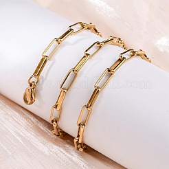 304ステンレススチールペーパークリップチェーンネックレス  イオンプレーティング（ip）  18KGP本金メッキ  17.99インチ（45.7cm）&nbsp;X-NJEW-Q013-03G