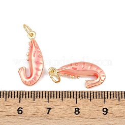 真鍮製エナメルペンダント  エビチャーム  丸カン付き  ゴールドカラー  ピンク  20.5x9.5x3.5mm  穴：4mm&nbsp;LS-KK-I376-02G-02