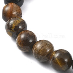 Natural Tiger Eye & Synthetic Hematite Corss Beaded Stretch Bracelets&nbsp;BJEW-JB09845-03