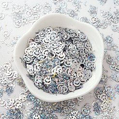 オーナメントアクセサリープラスチック製スパンコール/スパンコールビーズ  笑顔  銀  8x6x0.1mm  穴：0.8mm&nbsp;PVC-E001-13-LS02