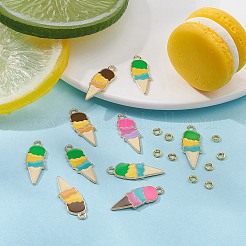 夏をテーマにした合金エナメルペンダント  アイスクリームのチャーム  黄金の開いた丸カンで  ミックスカラー  チャーム：26x10x1mm  穴：2mm  10個;縄跳び：20ゲージ  4x0.8mm  内径：2.4mm  10pc&nbsp;ENAM-YW0002-86G