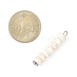 2色染め合成ターコイズロンデルビーズペンダント2個  鉄ループ付き  ミックスカラー  プラチナ  38x8mm  穴：2.5mm  1pc /カラー&nbsp;PALLOY-JF04623-01