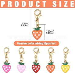 10Pcs Strawberry 304 Stainless Steel Enamel Pendant Decorations&nbsp;HJEW-YW00295