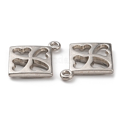CCBプラスチックペンダント  ハートチャーム付きひし形  プラチナ  32x27x4mm  穴：2mm&nbsp;CCB-D005-06P