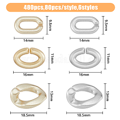 480個 6スタイル スプレー塗装 CCB プラスチックリンキングリング  クイックリンクコネクター  ジュエリーアズキチェーン製造用  楕円形とねじれ  ミックスカラー  14~18.5x9.5~13x3~4mm  内径：3~5x8~10.5mm  80個/スタイル&nbsp;CCB-HY0001-06