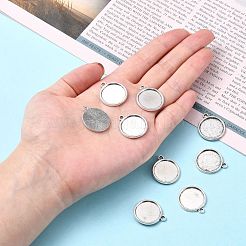 チベット風アンティークシルバー合金フラットラウンドカボションセッティングペンダント  カドミウムフリー＆鉛フリー  トレイ：16mm  22x19x2mm  穴：1.5mm  約714個/1000g&nbsp;TIBEP-M022-29AS