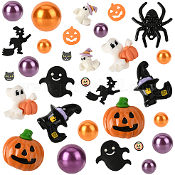 ハロウィンテーマのDIYジュエリー製作キット  ABSプラスチック模造真珠とガラスビーズを含む  合金ペンダント  樹脂とポリマークレイのカボション  ミックスカラー&nbsp;DIY-SP0005-48
