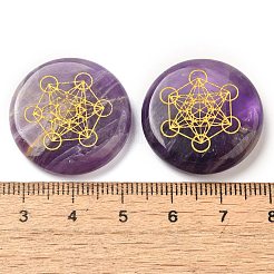 天然石アメジストカボション  金の六芒星が刻まれたフラットラウンド  25~26x6~7mm&nbsp;G-C158-03G