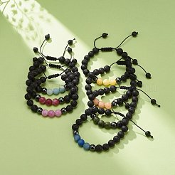 7 個 7 スタイル天然混合石 & 溶岩 & 合成ヘマタイト ラウンド編みビーズ ブレスレット セット  女性のためのエッセンシャルオイルジェムストーンジュエリー  内径：2~3インチ（5~7.6cm）  1個/スタイル&nbsp;BJEW-JB08387