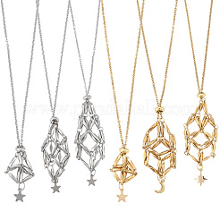 6Pcs 6 Styles Star Moon Stainless Steel Braided Chain Macrame Pouch Empty Stone Holder Pendant Necklace Making&nbsp;NJEW-SC0001-44