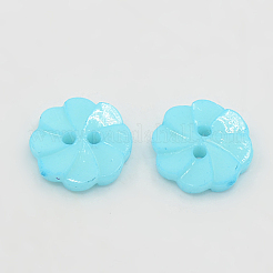 アクリルボタン  2穴  染め  花  シアン  13x3mm  穴：2mm&nbsp;BUTT-E007-A-12
