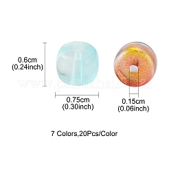 140個7色透明ガラスビーズ  バレル  ミックスカラー  7.5x6mm  穴：1.5mm  20個/カラー&nbsp;GLAA-FS0001-45