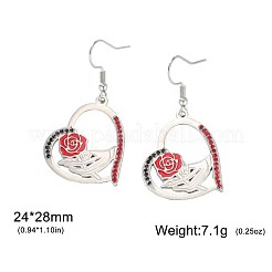 女性用304ステンレススチール製エナメルドロップピアス  ハート  ラインストーン付き  ステンレス鋼色  28x24mm&nbsp;WGC1138-01