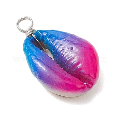 Spray Painted Natural Cowrie Shell Deep Sky Blue Pendants&nbsp;PALLOY-JF04260-01