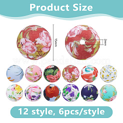 60Pcs 12 Colors Printed Round Silicone Focal Beads&nbsp;SIL-DC0001-85