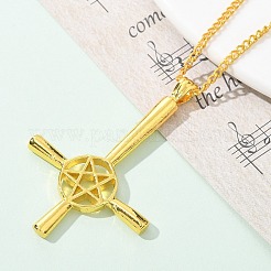 キリスト教の逆十字架と星の合金ペンダントペンダント、女性用ツイストチェーンネックレス  聖ペテロ十字架  ゴールドカラー  20.24インチ（51.4cm）&nbsp;NJEW-NH0001-03G